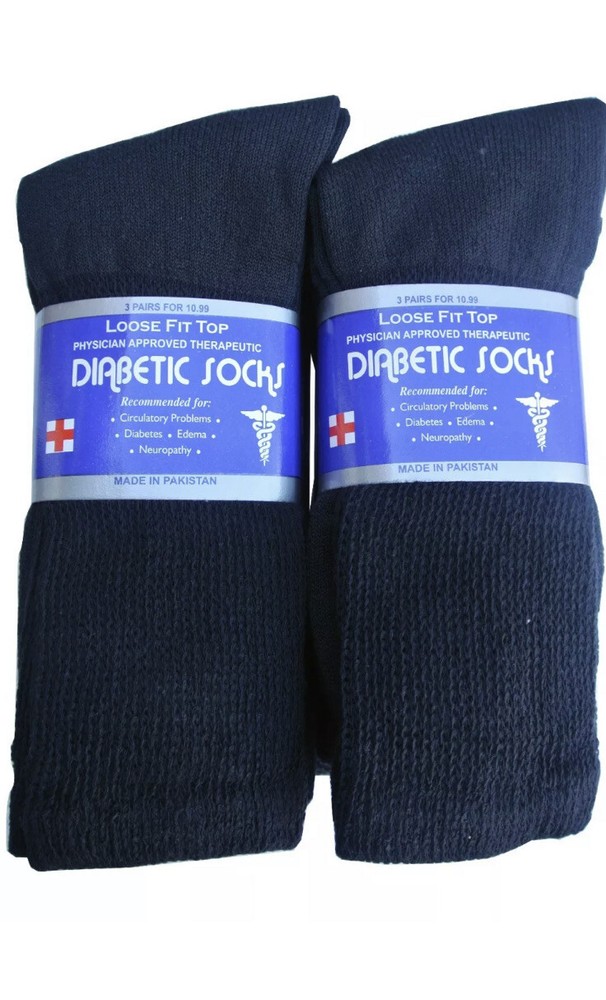 6 Pairs Diabetic BLACK CREW circulatory Socks Health Men’s Women Fit Shoe 10-13