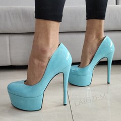 Women Platform Pumps Round Toe Platform Thin High Heeled Sandals Club Handmade