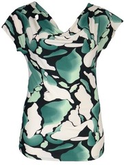 Womens Cowl Neck Cap Sleeve Top Green Black OffWhite Soft Stretch Light Fabric