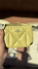 Coach Quilted Small Yellow/Green Shoulder Bag Detachable Strap with Silver