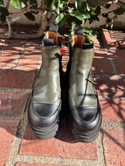 Ganni Military Green & Black Platform Slip-on Boots