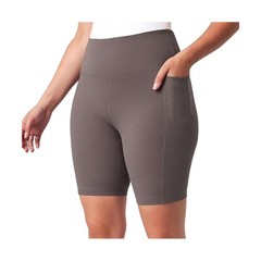 Mondetta Performance Luxury Ribbed Biker Shorts Brown High Waist Pockets Size L