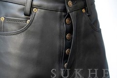 Light Weight Thin Button Fly Pants Men&rsquo;s Cowhide Leather Pant Custom Length