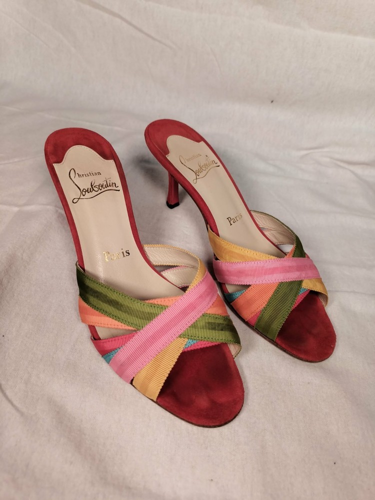 Authentic Christian Louboutin Multi Colored Red Stiletto Open Toe 38 Womens