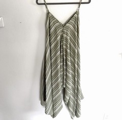 Molly Green Romper Dress Womens M Olive Cotton Hemp Blend Lagenlook Hippie Boho