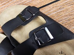 Serra Black Leather Double Strap Cork Sandals Slides Womens 8 EUC
