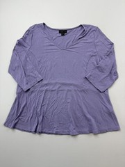 J. Jill Wearever Blouse Womens Medium Petite Purple V Neck 3/4 Sleeve Tunic Top
