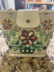 Enid Collins Floral Beaded Tote Bag w/ Coin Purse, Snap Closure, Vintage