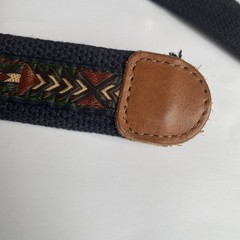 LL Bean Vintage 90s Navy Aztec Pattern Leather Belt Southwestern D Ring Cowboy