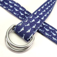 Sero Shark Belt 28 30 32 34 36 S D-Ring Buckle Fish Marine Preppy Golf Blue