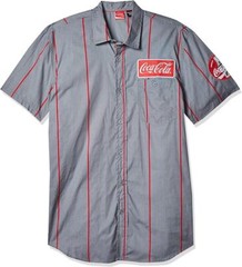 Official Coca-Cola Men&rsquo;s Striped Button Up Work Shirt with Logo Patch New