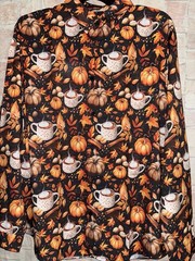 Fall BUTTON DOWN SHIRT Orange Pumpkin Coffee Leaves Fall Halloween Design 3XL