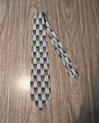 J.Garcia’s 100% Silk Men’s Necktie Blue Beige Geometric Pattern Made in USA