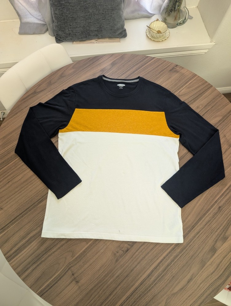 Old Navy Soft Washed Mens Medium Long Sleeve Colorblock T Shirt Navy Mustard