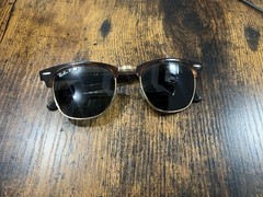 Ray-Ban RB3016 Clubmaster Polarized Sunglasses Brown Metal Frame Black Lens 140