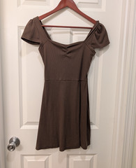 Wild Fable Women’s XS Brown Ribbed Knit Square Neck Puff Sleeve Fit & Flare