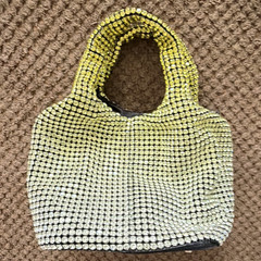 Rhinestone Silver/Yellow Mini Top Handle Satchel Detachable Strap magnet close