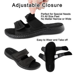 Tiestra Mens Adjustable Leather Slide Sandals Comfortable Summer Sandals Casual