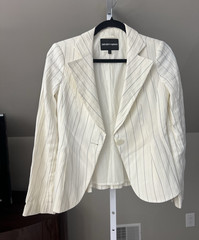 Emporio Armani Women’s White Striped One-Button Lined Nylon Blazer Size 4