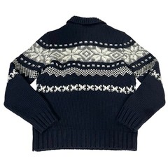 L’uomo Vintage Mens Sweater Nordic Fair Isle Shawl Collar Blue Wool Blend Sz S