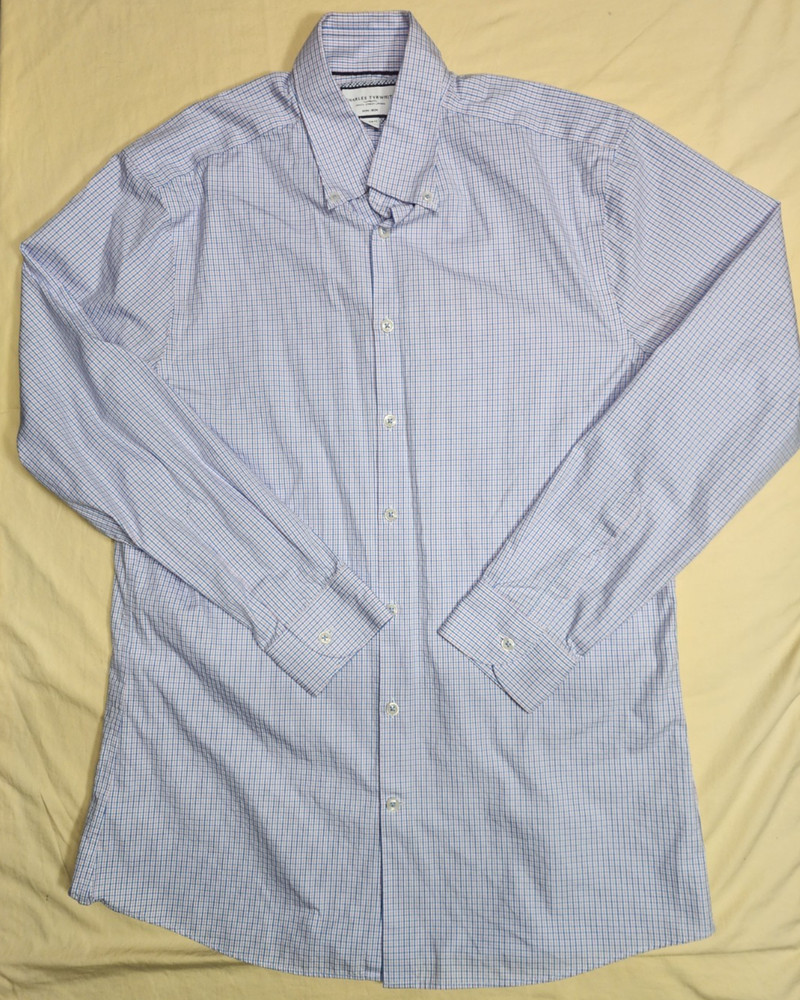 Charles Tyrwhitt Shirt Men 16 1/2 Non Iron Slim Fit Long Sleeve Purple Check EUC