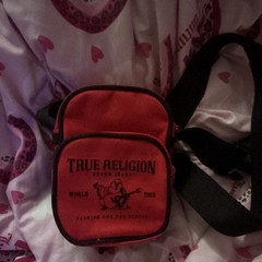 True Religion World Tour Red/Black Small Zip Crossbody Bag Adjustable Strap