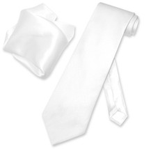 Biagio 100% SILK Solid WHITE Color NeckTie and Handkerchief Mens Neck Tie Set