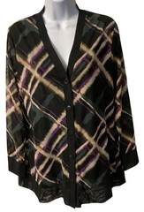 New CHICOS 1 (M) Travelers Mesh Black Abstract Lightweight Machine Wash Cardigan