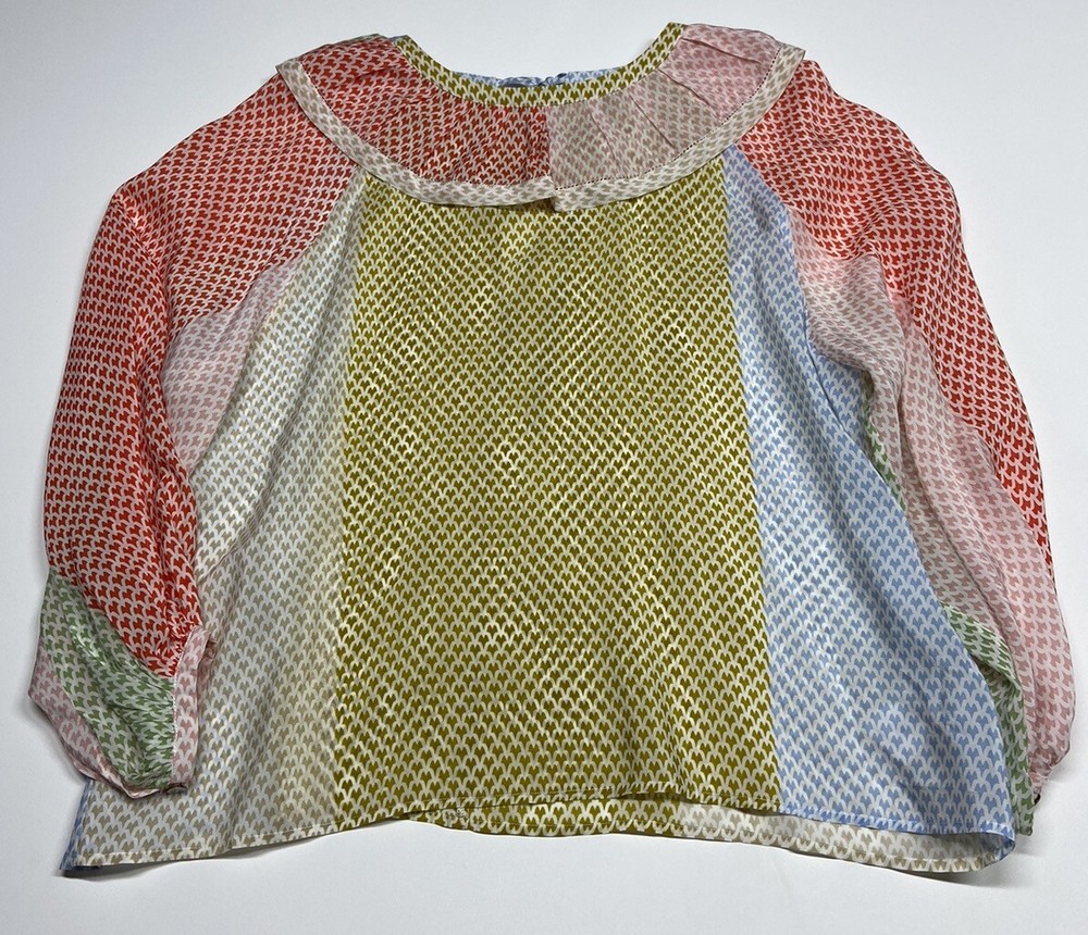 Love Binetti Women&rsquo;s Medium Blouse 100% Silk Colorful Puff Sleeve