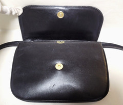 CELINE Shoulder Bag Purse Triomphe Leather Black Vintage