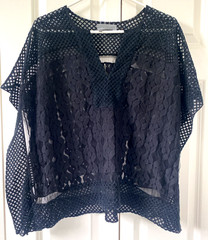 Anthropologie Black Embroidered Lace Mesh Floral Boxy Top Tee Sz S