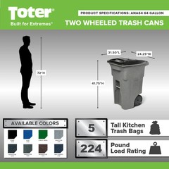 Toter 64 Gallon Brownstone Plastic Wheeled Hinged Lid Trash Can|12336