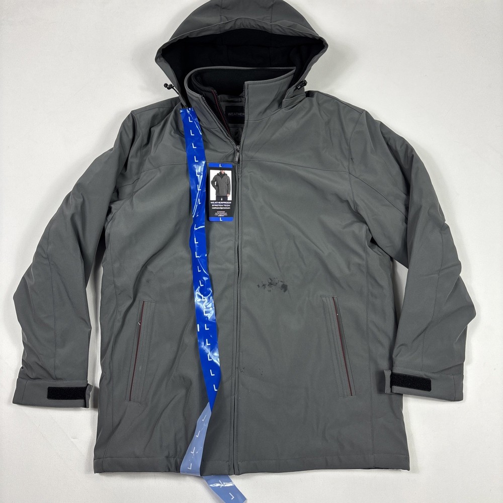 Weatherproof Men&rsquo;s Stretch Tech Jacket Water Resistant Hood Gray Large