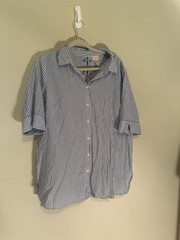 Linen Cotton Top Cowl Neck Shirt Slate Blue, Size Plus 2
