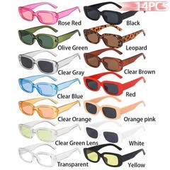 14PCS Vintage Rectangle Pattern Sunglasses Women Designer Square Eyewear
