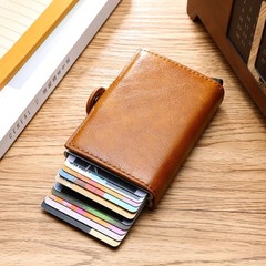 RFID Blocking Wallet Auto Pop up Credit Card Holder Leather Metal Money Clip Men