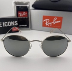 Ray-Ban Round Metal Sunglasses RB3447 019/30 Matte Silver Mirror Glass 50mm