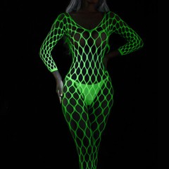 Women Sexy Luminous Lingerie Fishnet Body Stockings Nightwear Bodysuit Babydoll
