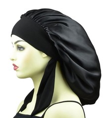 Satin Bonnets for Braids Silk Bonnet for Long Hair Covers Women XL Large Black