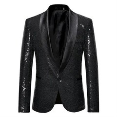Men One Button Sequin Blazer Suit Slim Jacket Trouser Stage Costume Singer Coat