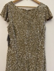 NWT Theia Gold Sequin Flutter Sleeve Shift Dress Metallic & Neutrals Sz 16