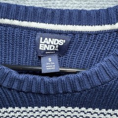 LANDS END Sweater Mens S 34-36 Drifter Striped Rib Jumper Pullover Cotton Blue