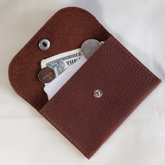 handmade real leather snap button pouch for coins cards cash tan