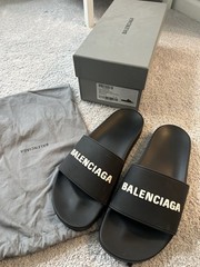 Balenciaga Pool Slide Sandals Logo Black/White Men&rsquo;s EU 42 US 9 Slip-On