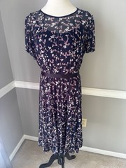 Jessica Howard Women&rsquo;s Navy Pink Floral Fit & Flare Dress Round Neck 12