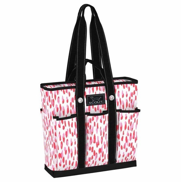 SCOUT Zip-Top Tote Bag w/ Outer Pockets, Pink White Black