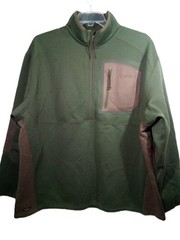 Cabela&rsquo;s 1/2 Zip Pullover Men 2XL Green Brown Wool Blend Long Sleeve