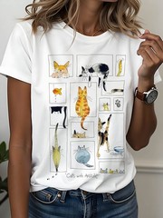 Watercolor Cat Windows T-Shirt | Playful Multi-Cat Boutique Graphic Tee