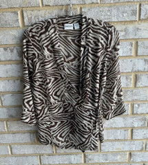Chico&rsquo;s Animal Print 100% Silk 3/4 Sleeve Wrap Blouse Women&rsquo;s Size 0 (S)