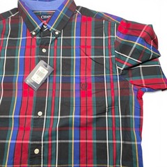 Chaps Men&rsquo;s Large Plaid Stretch Button Down Shirt Easy Care Long Sleeve NWT